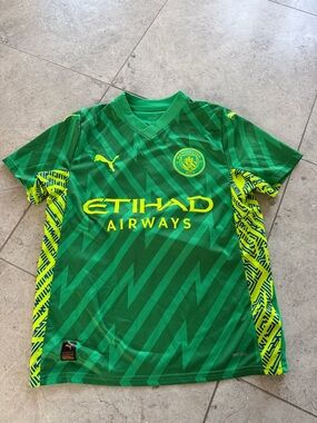 Puma Manchester City Green and Neon Yellow Youth Soccer Jersey